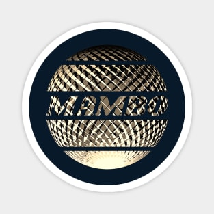 Golden disco ball with the inscription "Mambo". Magnet